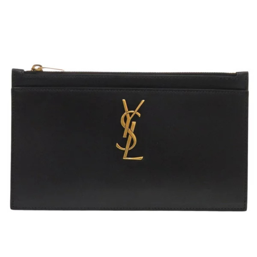 Saint Laurent Yves Flat Pouch Clutch YSL Leather Black